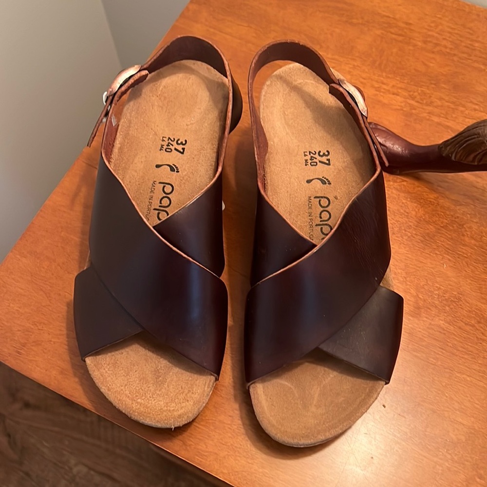 Papillo Samira wedge sandals. New in box! Cognac leather. Size 7 US/37 EU